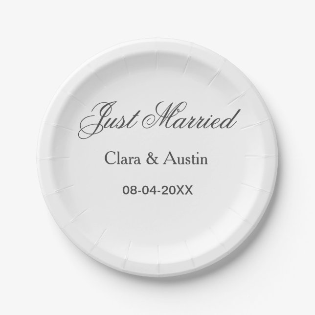 Prato De Papel Just Married add couple name date year wedding sim (Frente)