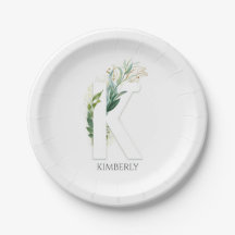 K Monograma Dourado Folhas Verdejantes Nome Elegan