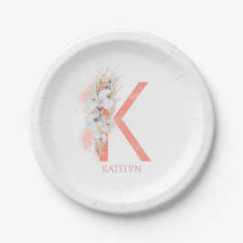 Prato De Papel K Monograma Nome Pampas Grass White Orchids