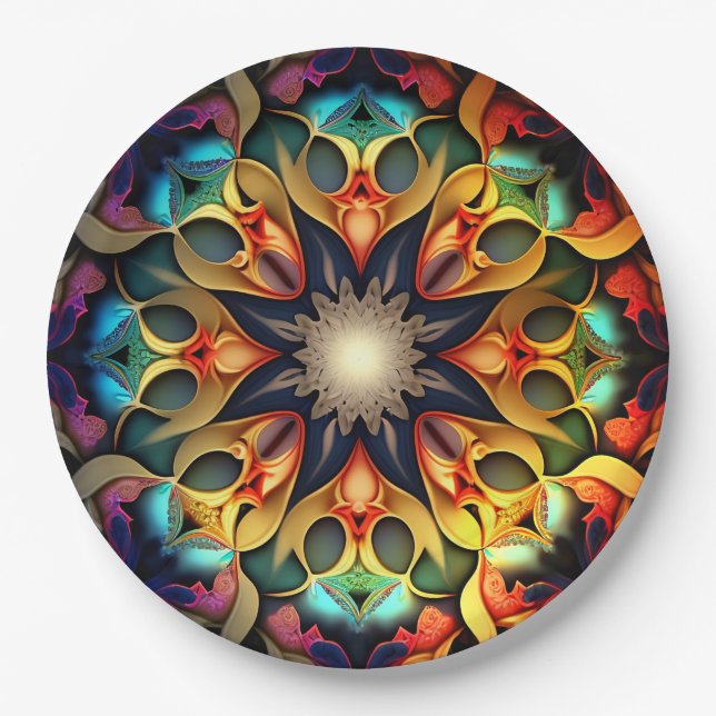 Prato De Papel Kaleidoscope Mandala Flower Design- 23091 (Frente)