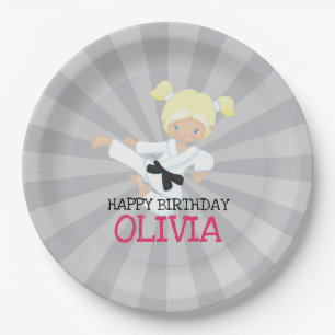 Prato De Papel Karate Girl Pink Marcial Artes Rosa Aniversário