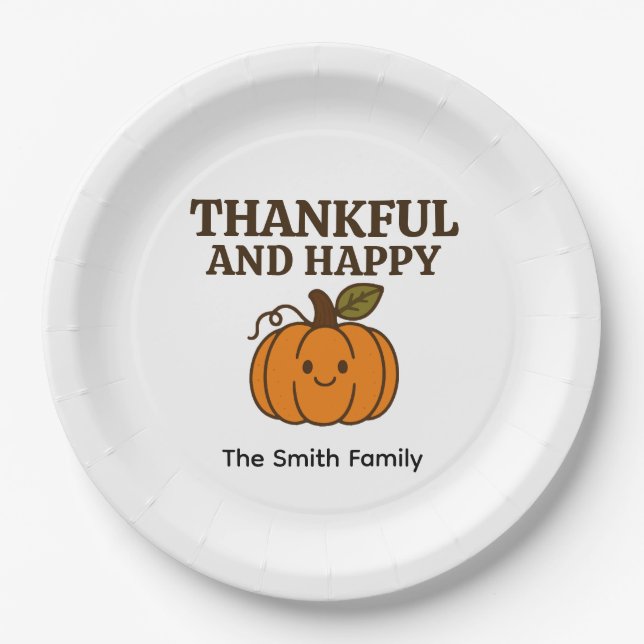 Prato De Papel Kawaii Autumn Pumpkin Thankful Happy Thanksgiving (Frente)