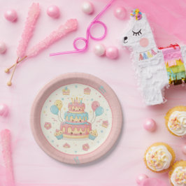 Prato De Papel Kawaii Birthday - Cute Cake and Cupcakes