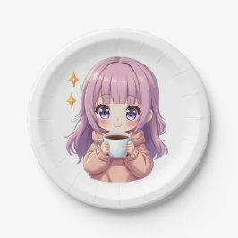 Prato De Papel Kawaii Cozy Coffee Girl – Pastel Aesthetic sticker