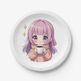 Prato De Papel Kawaii Cozy Coffee Girl – Pastel Aesthetic sticker