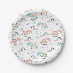 Prato De Papel Kawaii Gata Papéis-Padrão Rainy Day