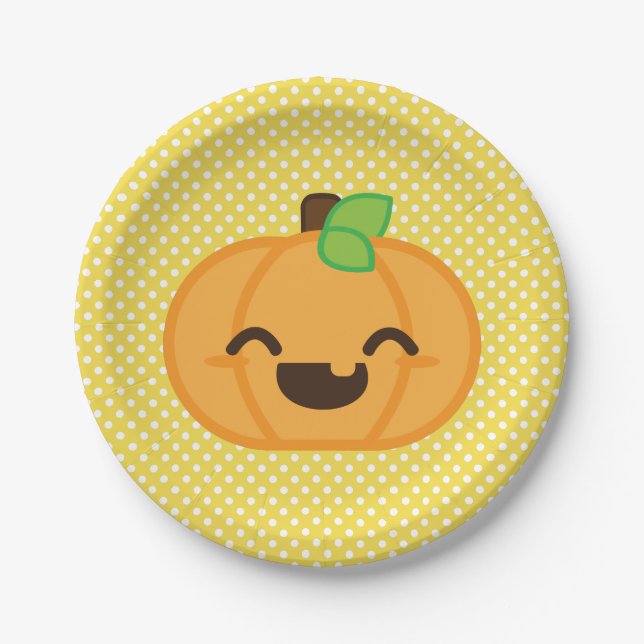 Prato De Papel Kawaii Jackolantern Pumpkin Papéis de Halloween (Frente)