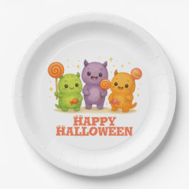 Prato De Papel Kawaii Monsters & Lollipops Halloween