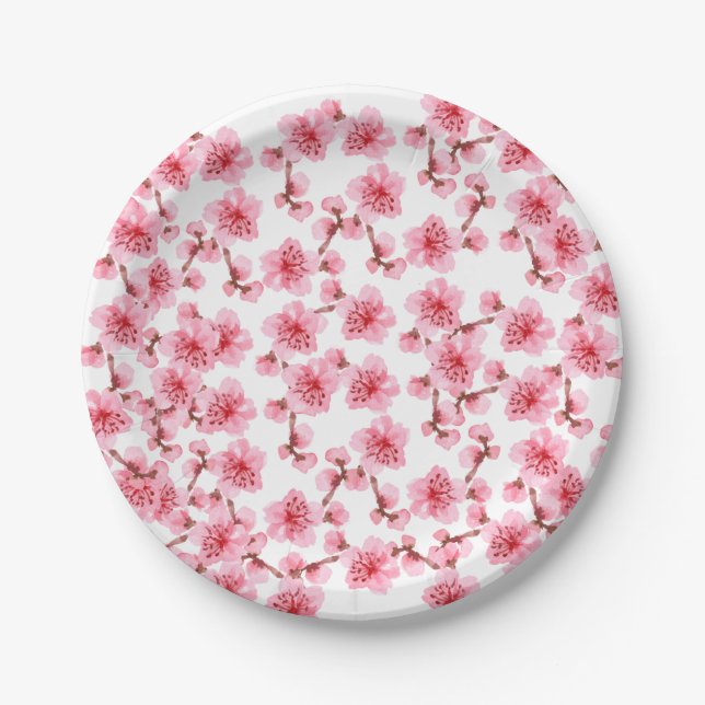 Prato De Papel kawaii pink cherry blossoms (Frente)