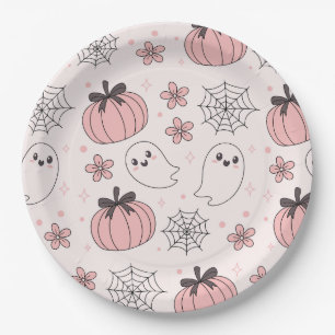 Prato De Papel Kawaii Pink Halloween Fantasmas e Pumpkins