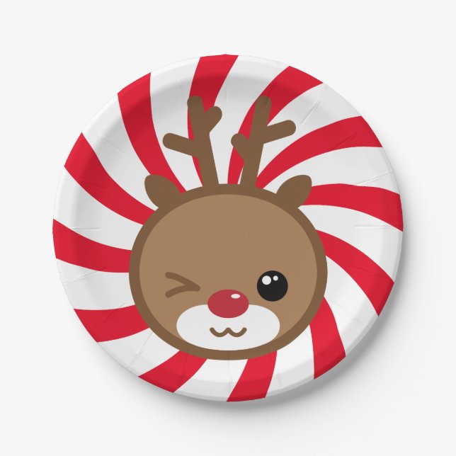Prato De Papel Kawaii Reindeer Paper Plates (Frente)