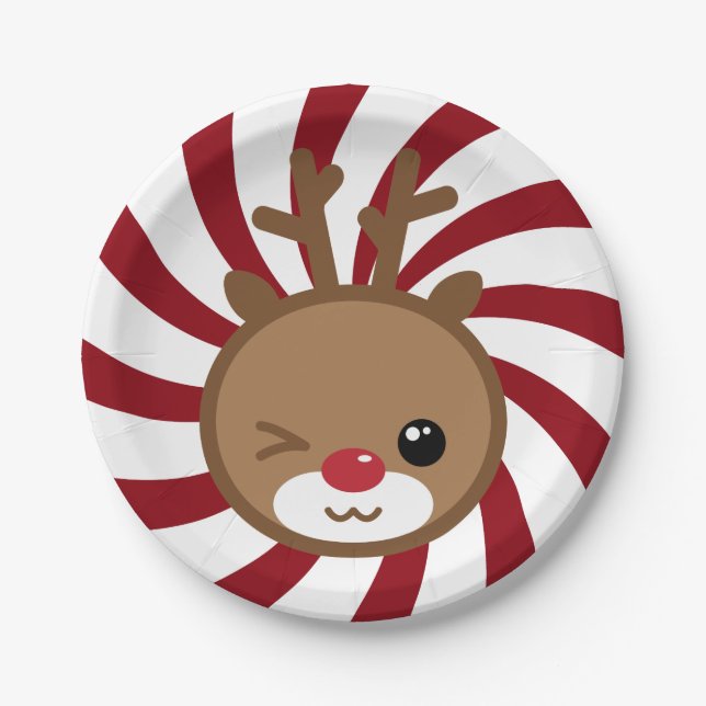 Prato De Papel Kawaii Reindeer Paper Plates (Frente)