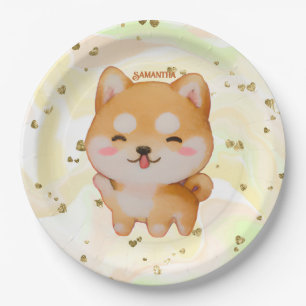 Prato De Papel Kawaii Smiling Cartoon-Style Shiba Inu