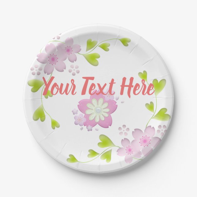 Prato De Papel Kawaii Style Sakura Cherry Tree Blossom (Frente)