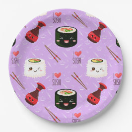 Prato De Papel Kawaii Sushi Pattern