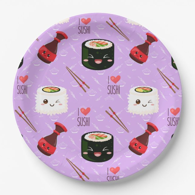Prato De Papel Kawaii Sushi Pattern (Frente)