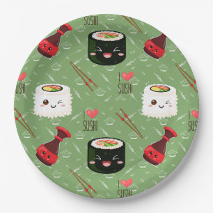 Prato De Papel Kawaii Sushi Pattern