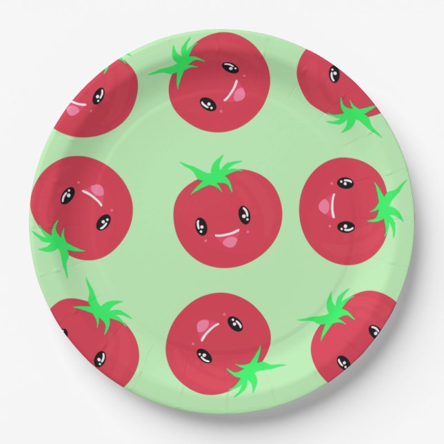Prato De Papel Kawaii Tomato Vegan (Frente)