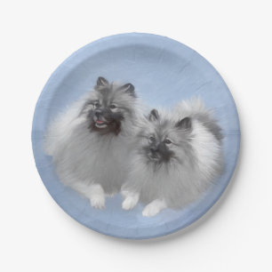 Prato De Papel Keeshond Pair de Kees pintando Arte Animal Origina