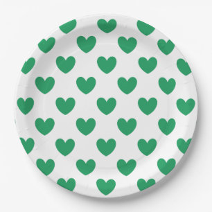 Prato De Papel Kelly Green Polka Hearts em branco