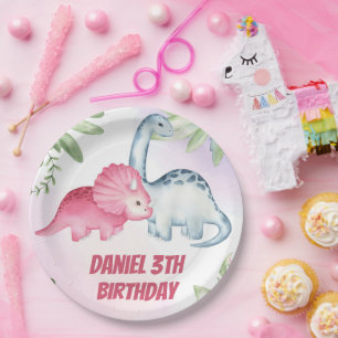Prato De Papel Kids Dinosaur aniversário de 3 anos