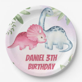 Prato De Papel Kids Dinosaur aniversário de 3 anos