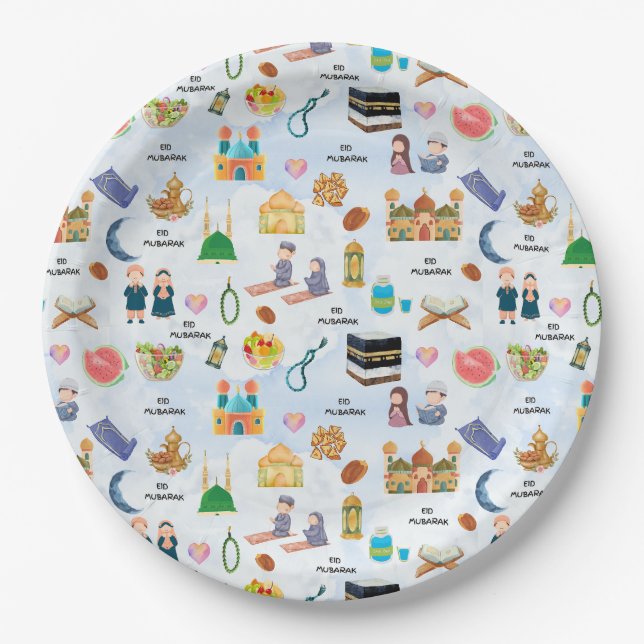 Prato De Papel Kids Eid Mubarak Paper Plates – Colourful Islamic (Frente)