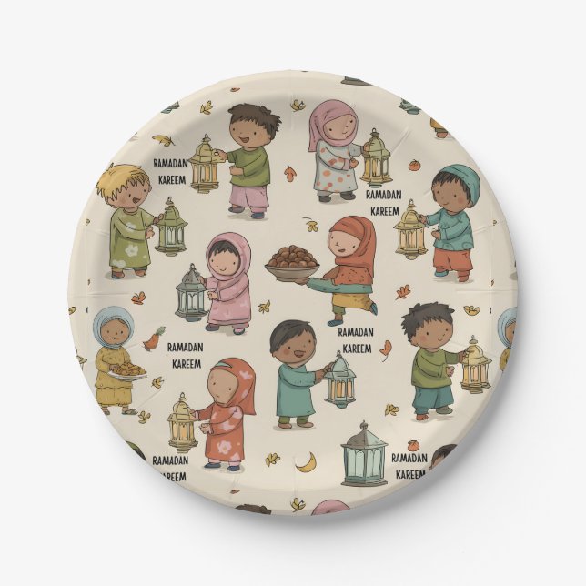 Prato De Papel Kids Ramadan Kareem Paper Plates – Islamic Party (Frente)
