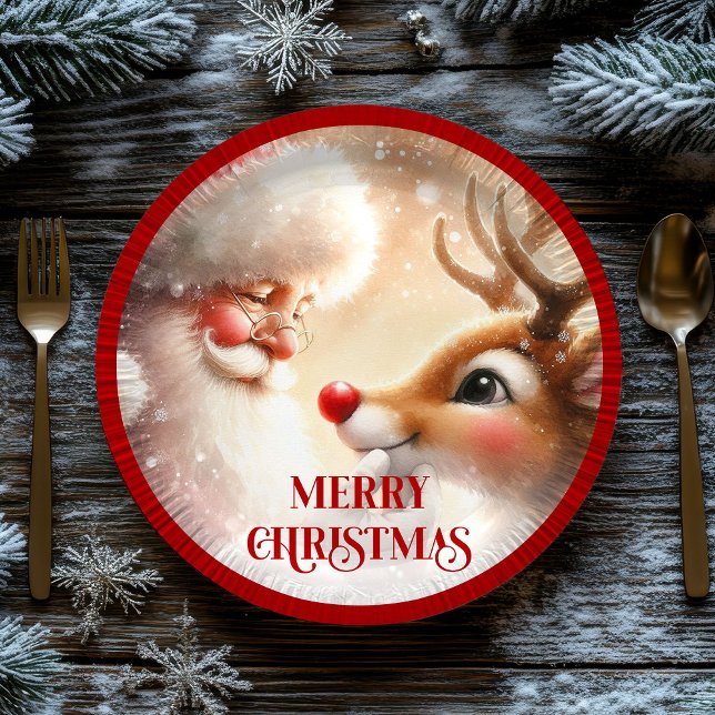 Prato De Papel Kids Santa and Red Nose Rudolph Christmas Plates (Kids Santa and Red Nose Rudolph Christmas Plates)