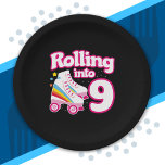 Prato De Papel Kids Skate Party - 9th Birthday - Roller Skating<br><div class="desc">This skate party design is perfect for a roller skating party or birthday theme for a 9 year old. If the birthday girl or birthday boy loves to roller skate, they will LOVE this skate party design! Features retro style "Rolling into 9" birthday quote with cool roller skate graphic with...</div>