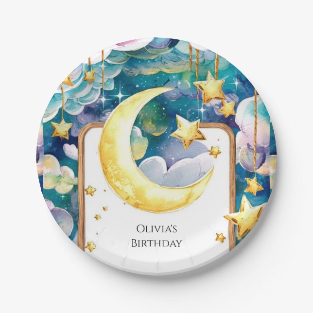 Prato De Papel Kids Whimsic Moon Birthday (Frente)