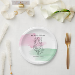 Prato De Papel King Protea Watercolor Wedding