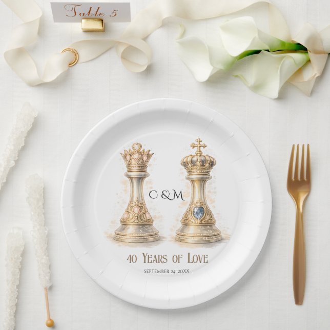 Prato De Papel King Queen Couple 40th Wedding Anniversary (Casamento)