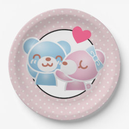 Prato De Papel KIssing Bears em Bolinhas Cute e Kawaii