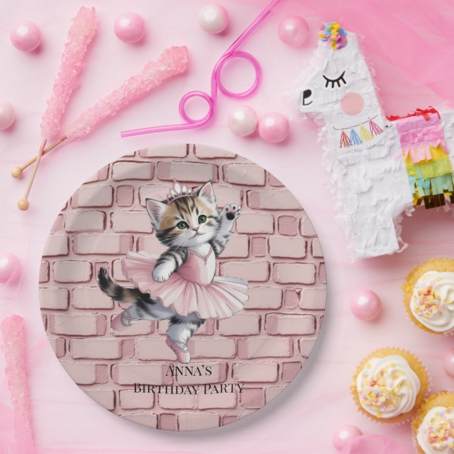 Prato De Papel Kitten Ballerina Girl Birthday Party Paper Plates (Festa)