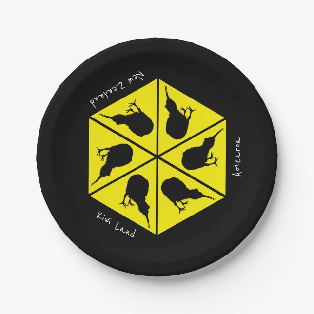 Prato De Papel Kiwi Bird & Nova Zelândia/ Ilhas Aotearoa (pizza) (Frente)