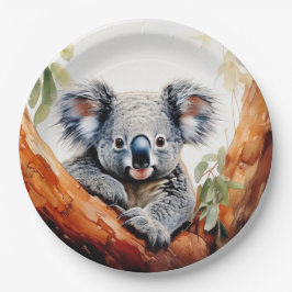 Prato De Papel Koala Sentado em uma árvore de chiclete