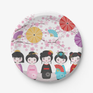 Prato De Papel Kokeshi Dolls
