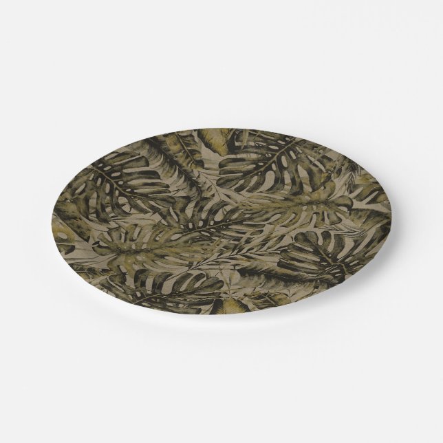 Prato De Papel Kraft Verde Folhas de Palmeira Tropical Casamento  (Inclinado)