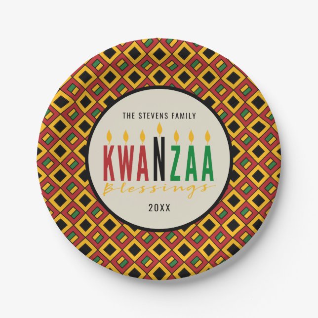 Prato De Papel Kwanzaa Blessings | Kinara | Personalizado (Frente)