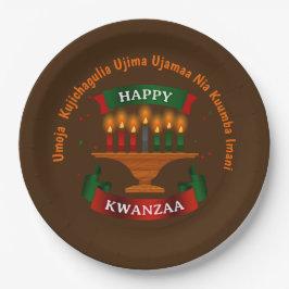 Prato De Papel Kwanzaa vela Red Black Green 7 Princípios 9"