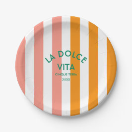 Prato De Papel La Dolce Vita Cinque Terra Cabana Stripe Round
