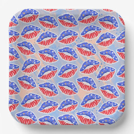 Prato De Papel Lábios AZUIS BRANCOS VERMELHOS PATRIÓTICOS