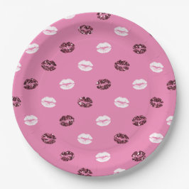 Prato De Papel Lábios Brancos Brancos com Brilho Vermelho Rosa