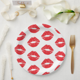 Prato De Papel Lábios Vermelhos, Batom Vermelho, Beijo, Padrão De