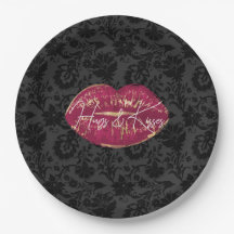 Lábios vermelhos Beijo Preto Floral