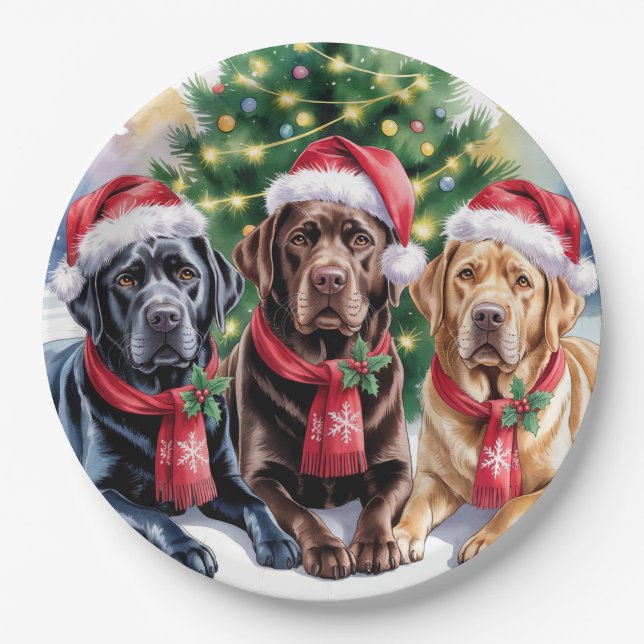 Prato De Papel Labrador Christmas Paper Plate (Frente)