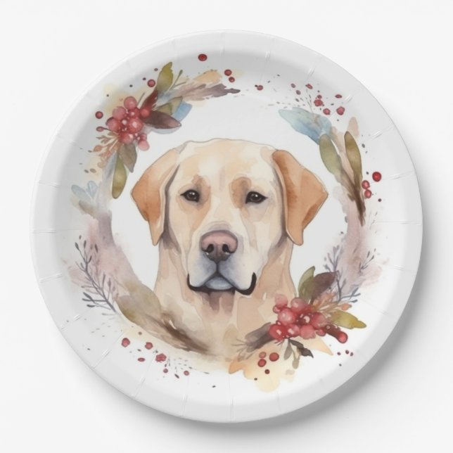 Prato De Papel Labrador Christmas Wreath Festivo Pup (Frente)