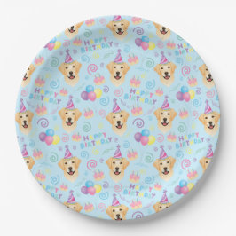 Prato De Papel Labrador Dog Birthday Party Paper Plates in Blue