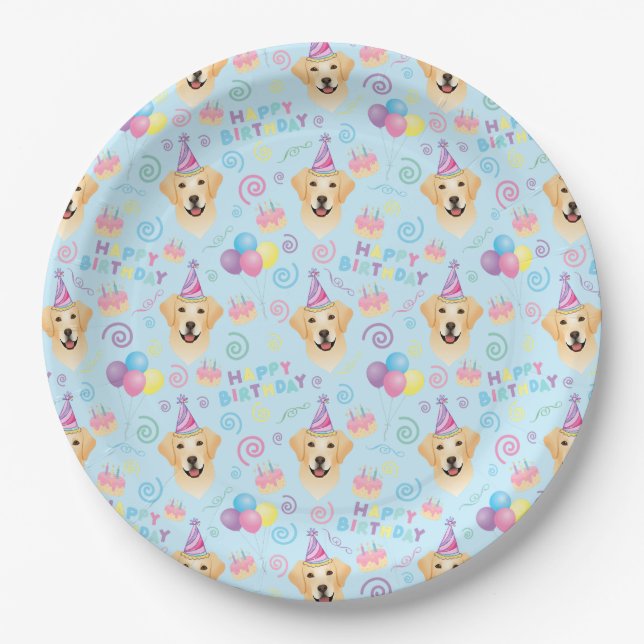 Prato De Papel Labrador Dog Birthday Party Paper Plates in Blue (Frente)